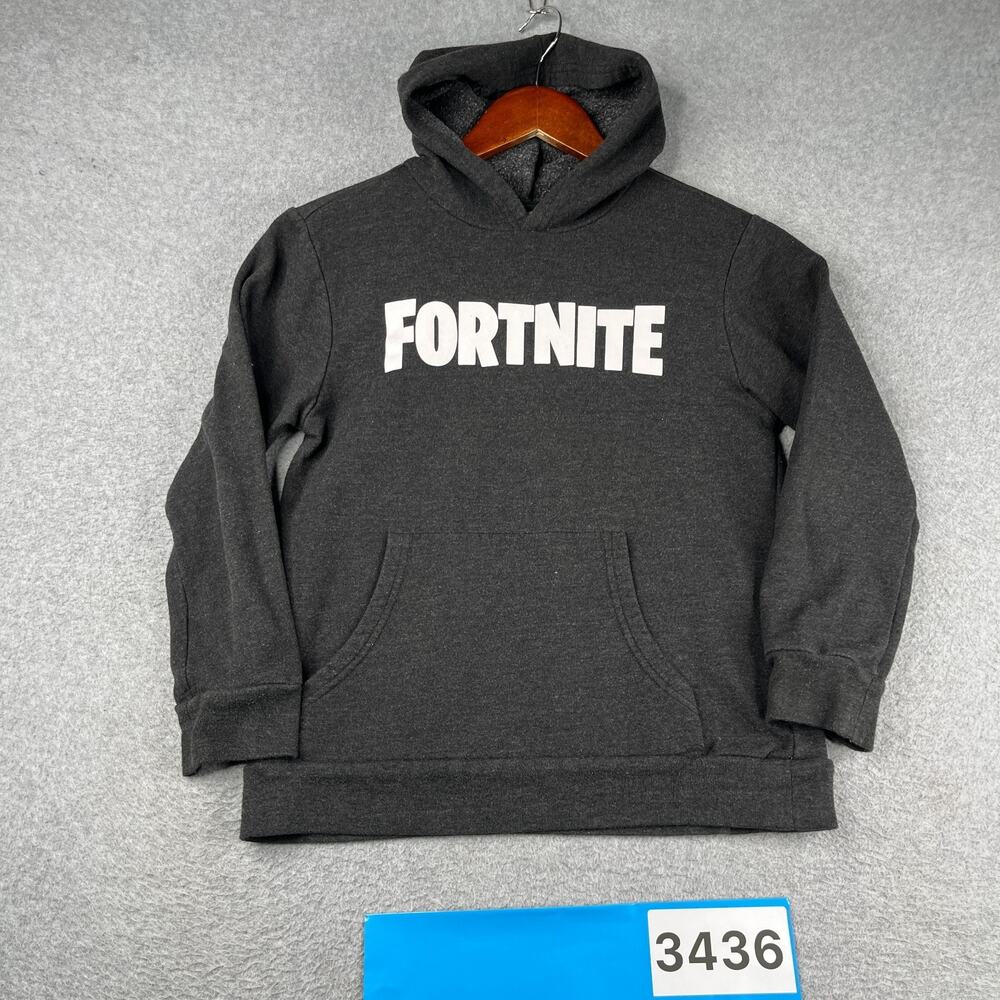 Youth Fortnite Hoodie Sweatshirt Dark Gray Heather Graphic Print Large